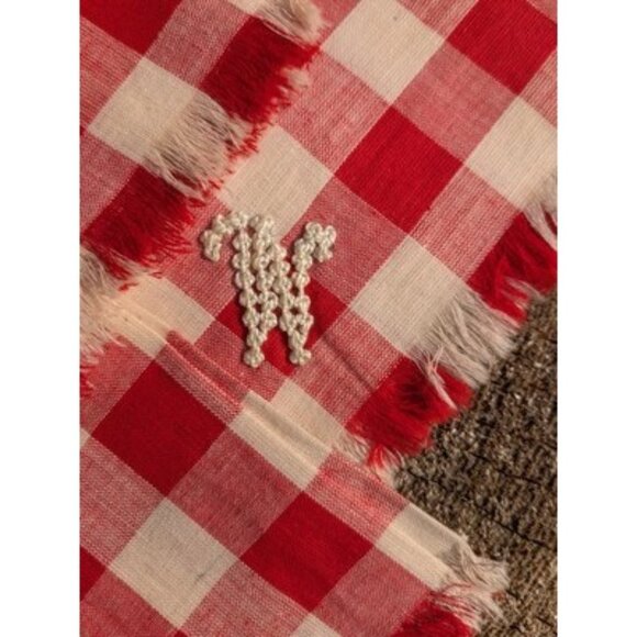 For Vintage Red And White Checkered Embroidered With The Letter W/ M Fringe - Picture 5 of 11